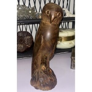 Hand Carved Ironwood‎ Owl on Perch 9" Tall